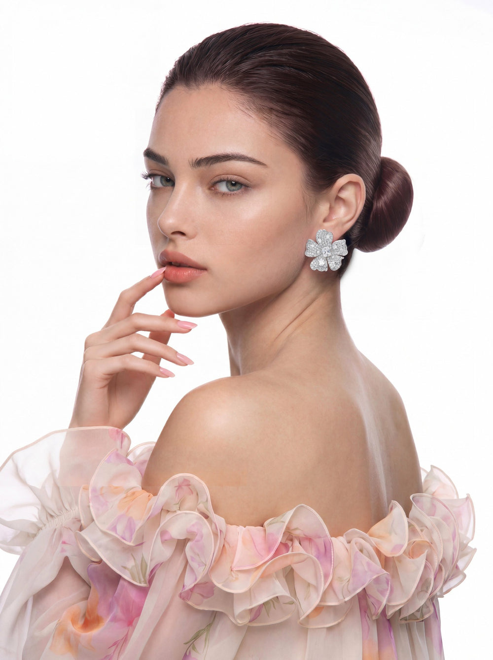Flora Floral Crystal White Earrings | Nana Jacqueline