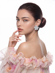 Flora Floral Crystal White Earrings | Nana Jacqueline