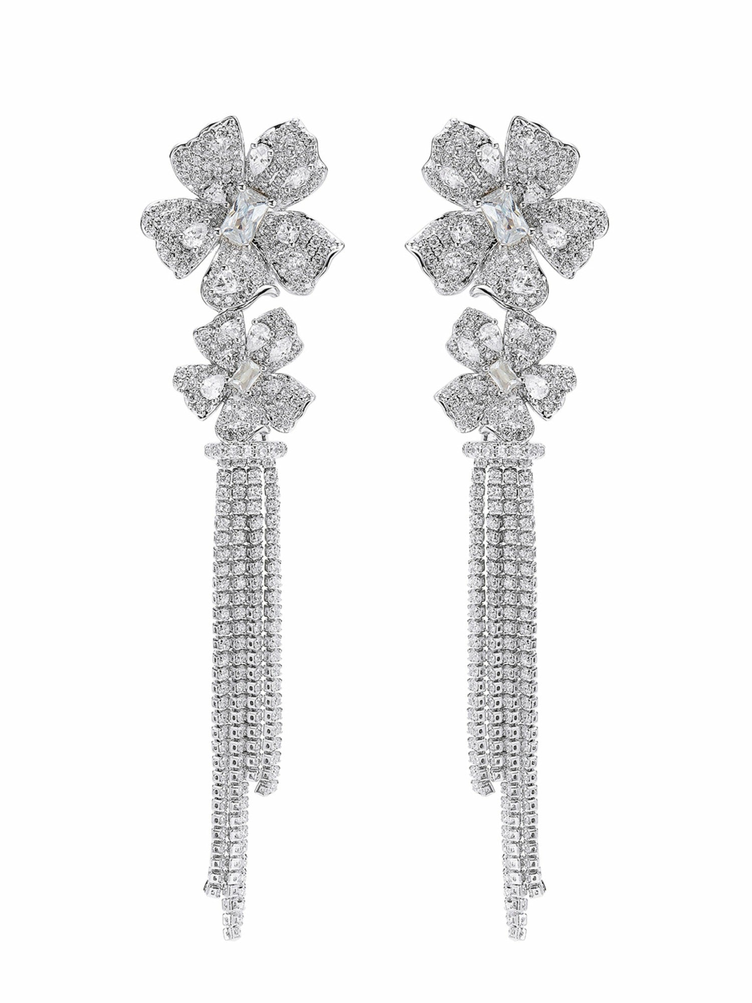 Lucienne Floral Tassel White Earrings | Nana Jacqueline