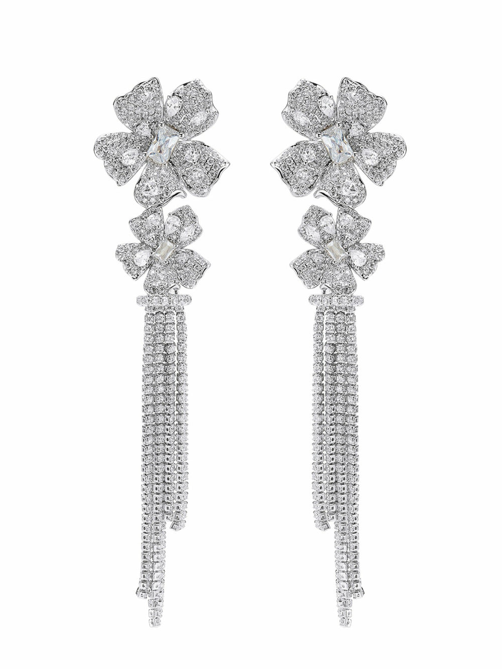 Lucienne Floral Tassel White Earrings | Nana Jacqueline