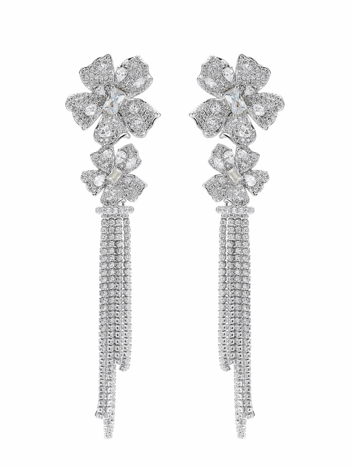 Lucienne Floral Tassel White Earrings | Nana Jacqueline
