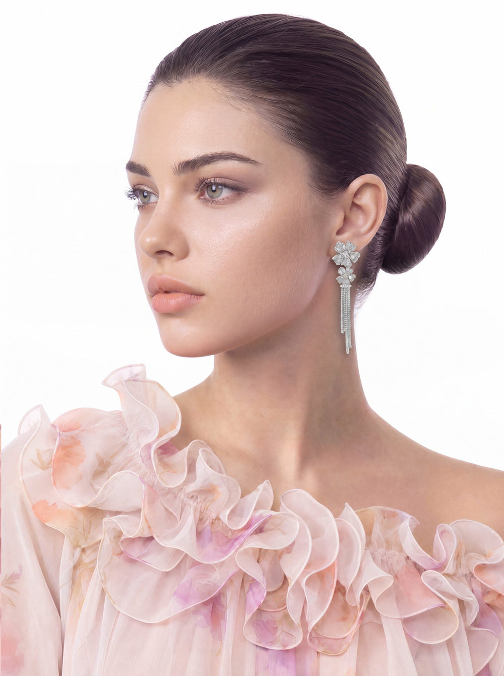 Lucienne Floral Tassel White Earrings | Nana Jacqueline