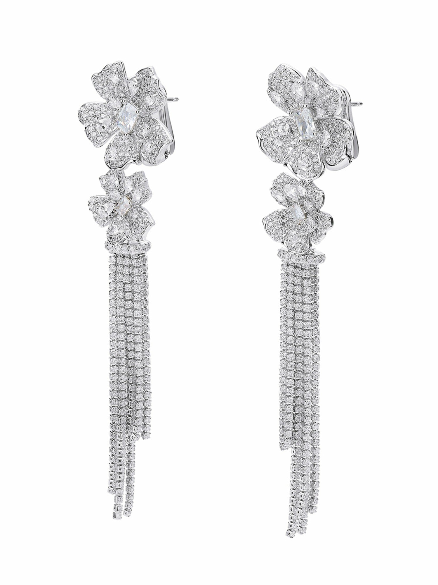 Lucienne Floral Tassel White Earrings | Nana Jacqueline