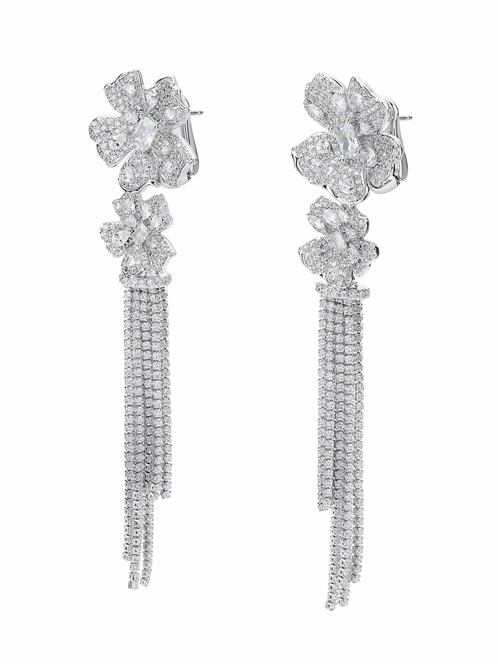 Lucienne Floral Tassel White Earrings | Nana Jacqueline