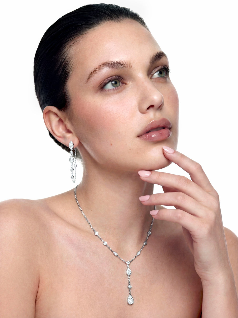 Amélie Pavé Crystal Drop Chain Earrings | Nana Jacqueline