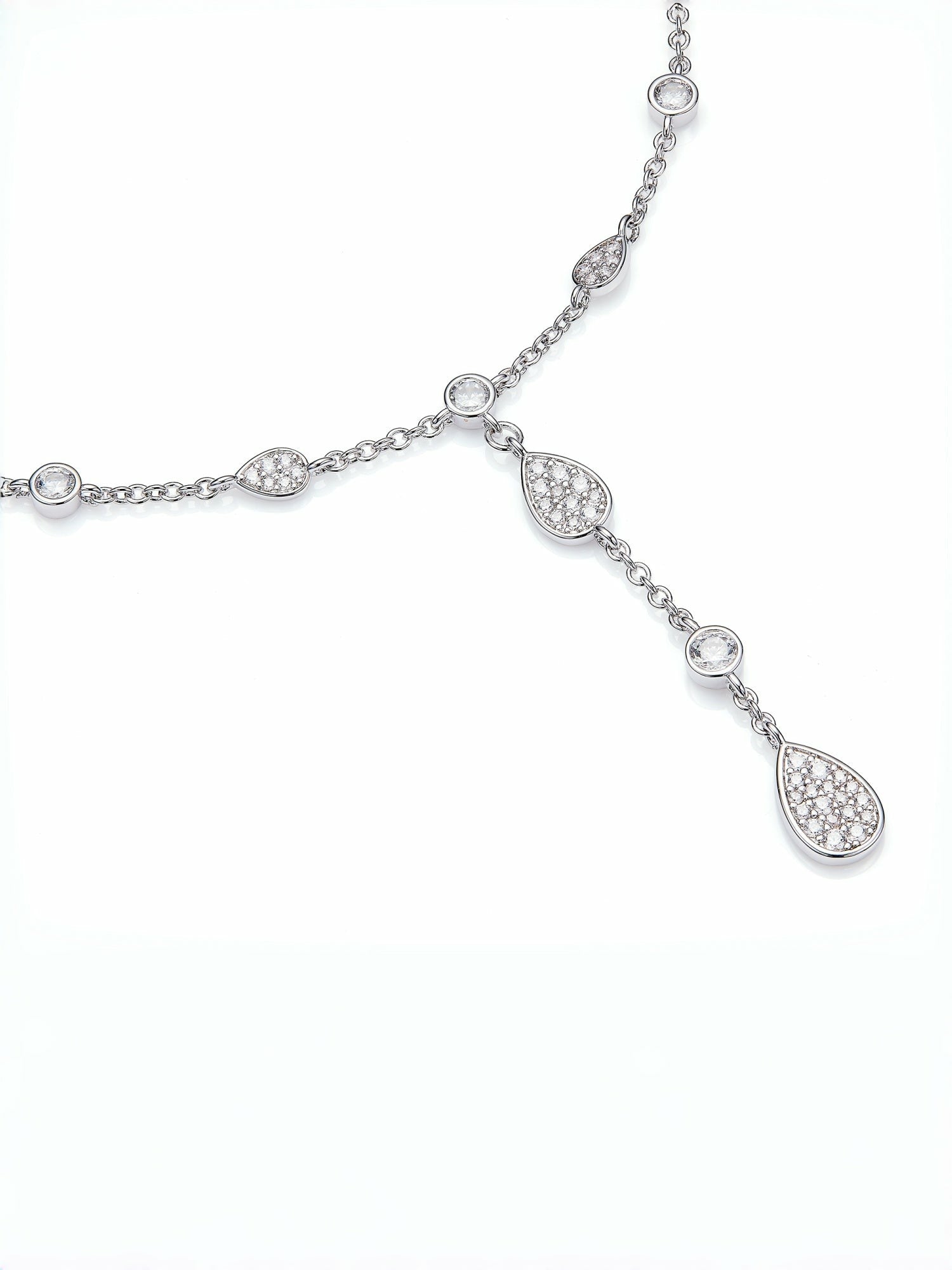 Ameline Pavé Crystal Drop Y-Chain Necklace | Nana Jacqueline