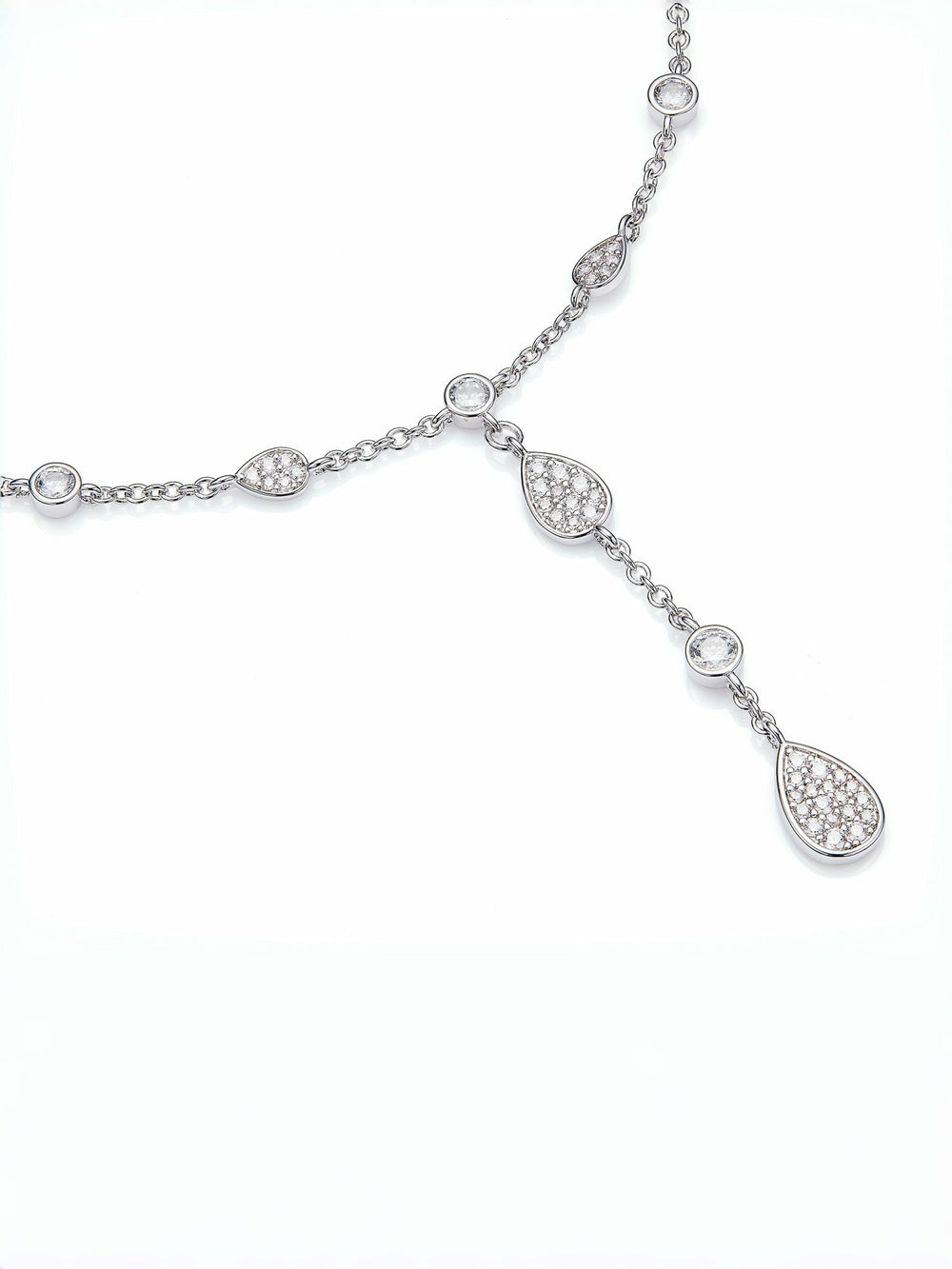 Ameline Pavé Crystal Drop Y-Chain Necklace | Nana Jacqueline