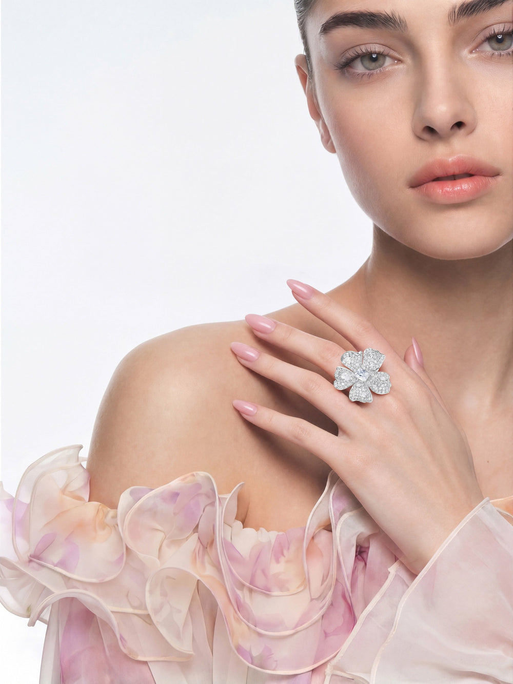 Lyra Floral Crystal White Ring | Nana Jacqueline