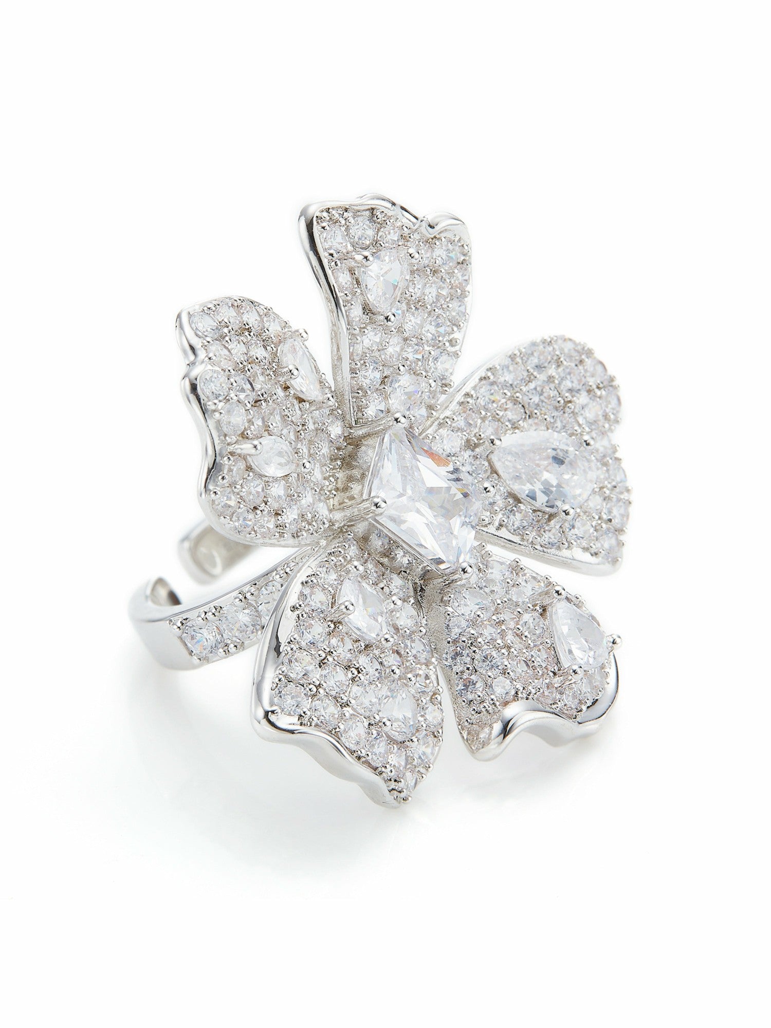 Lyra Floral Crystal White Ring | Nana Jacqueline