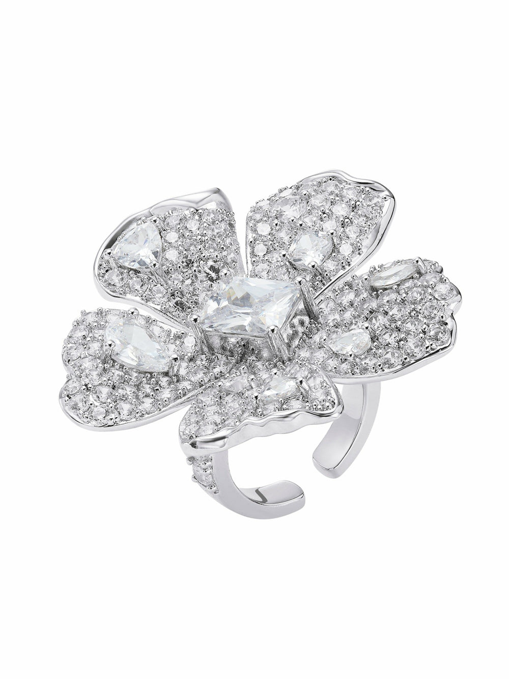 Lyra Floral Crystal White Ring | Nana Jacqueline