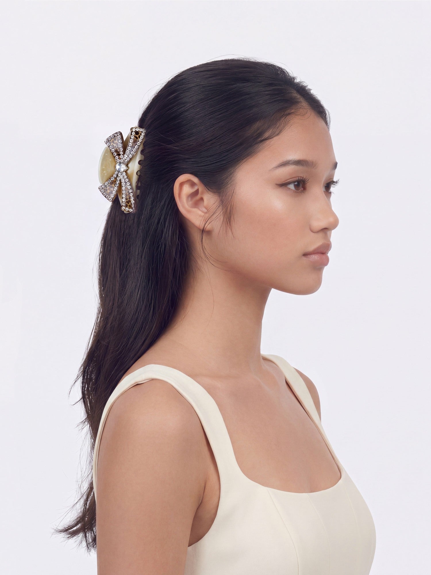 Milania Crystal Bow Beige Hair Clip | Nana Jacqueline