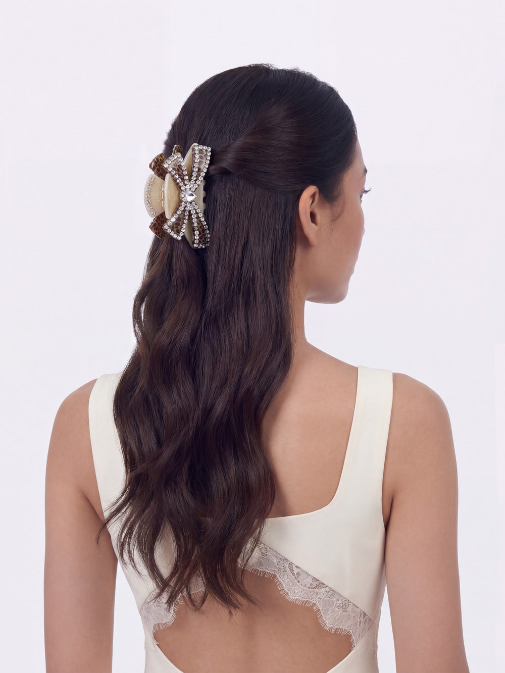 Milania Crystal Bow Beige Hair Clip | Nana Jacqueline