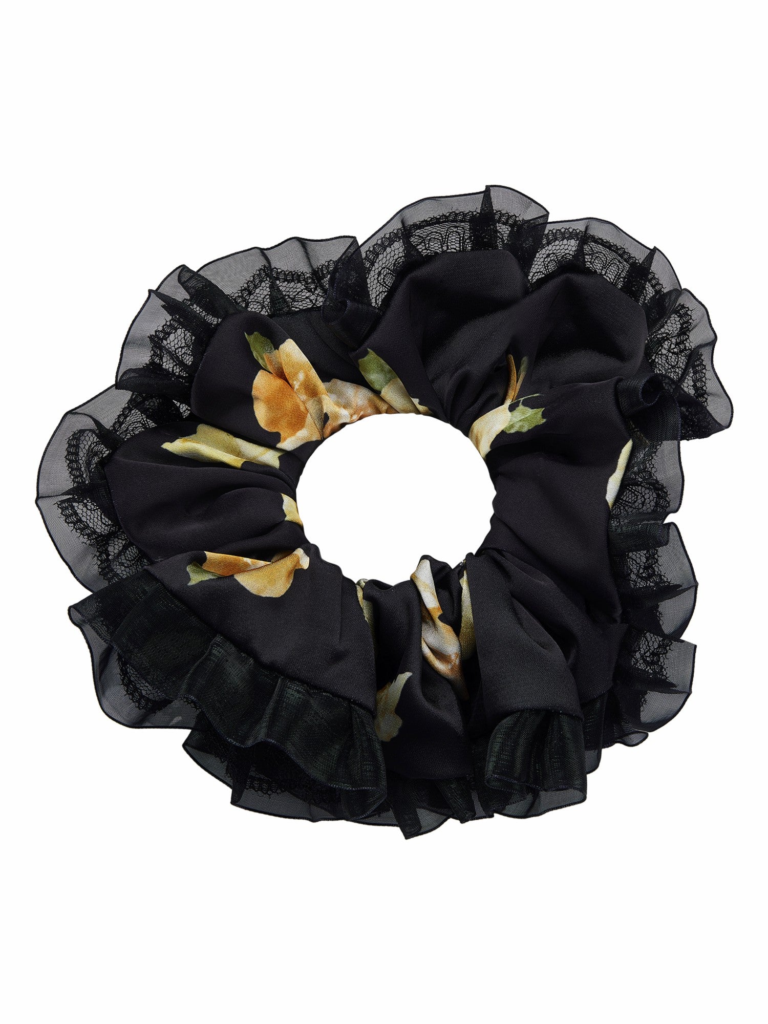 Claudia Lace Ruffle Black Scrunchie | Nana Jacqueline