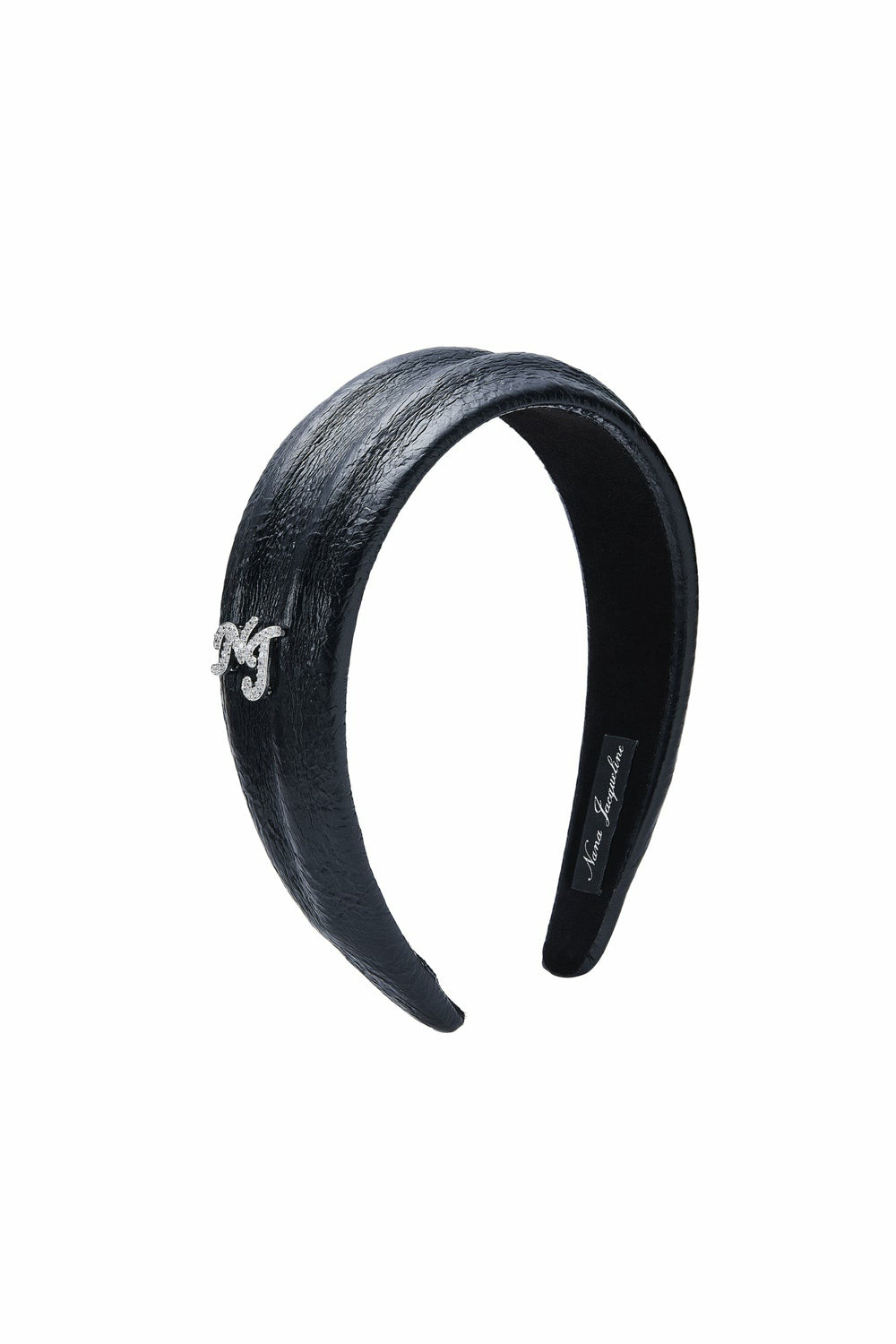 Black Leather Headband with Crystal Detail | Nana Jacqueline