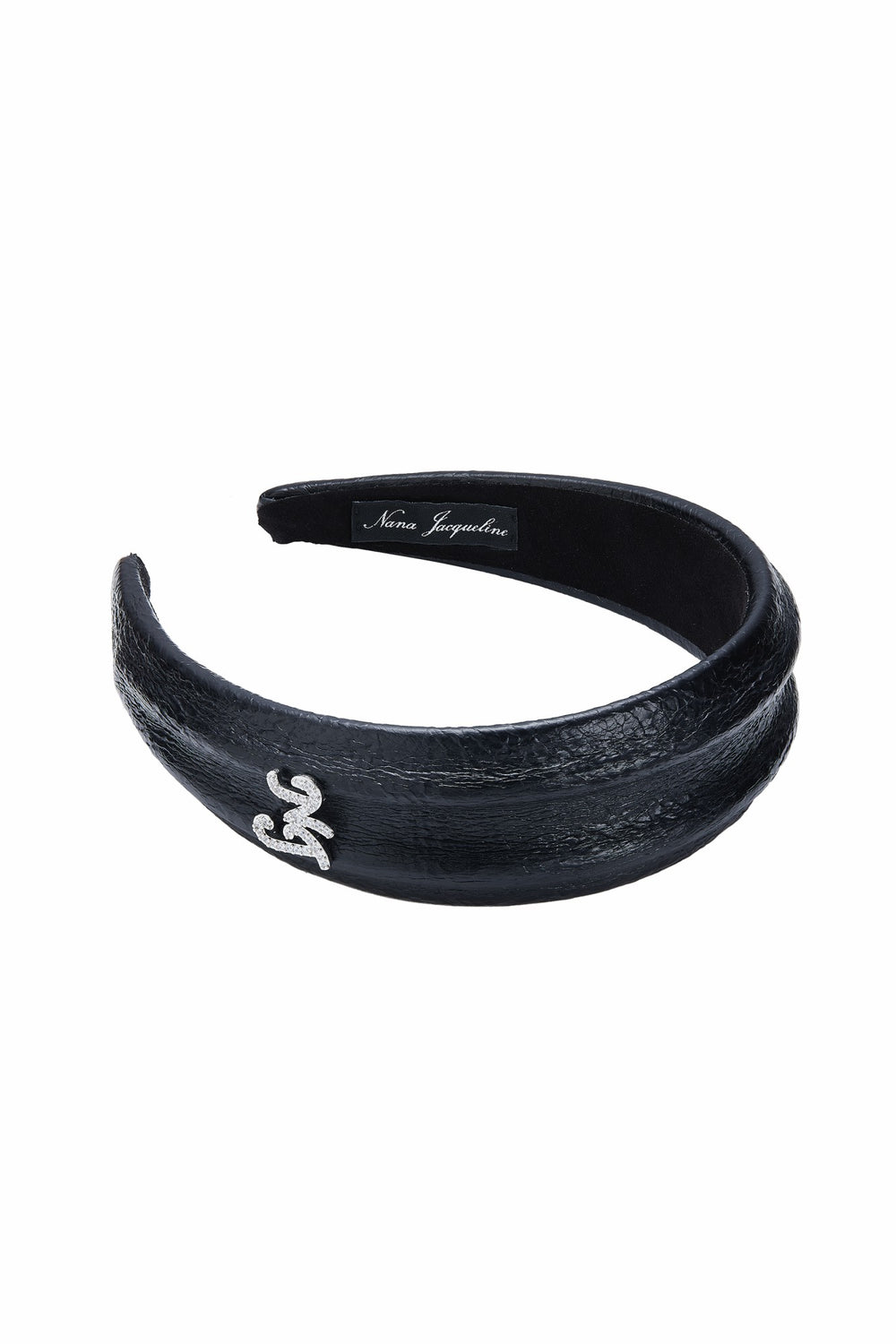 Black Leather Headband with Crystal Detail | Nana Jacqueline