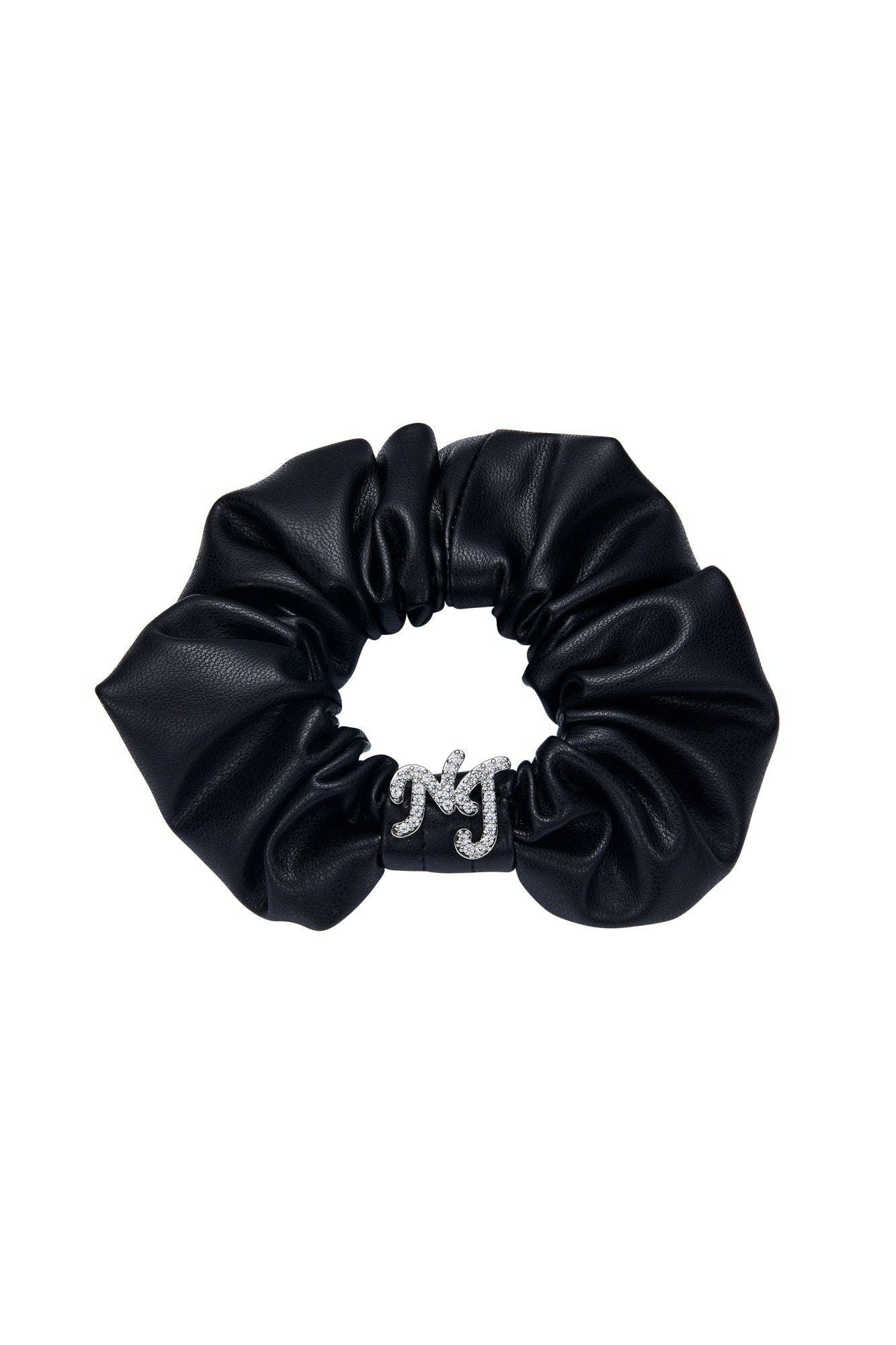 Black Leather Scrunchie with Crystal Detail | Nana Jacqueline