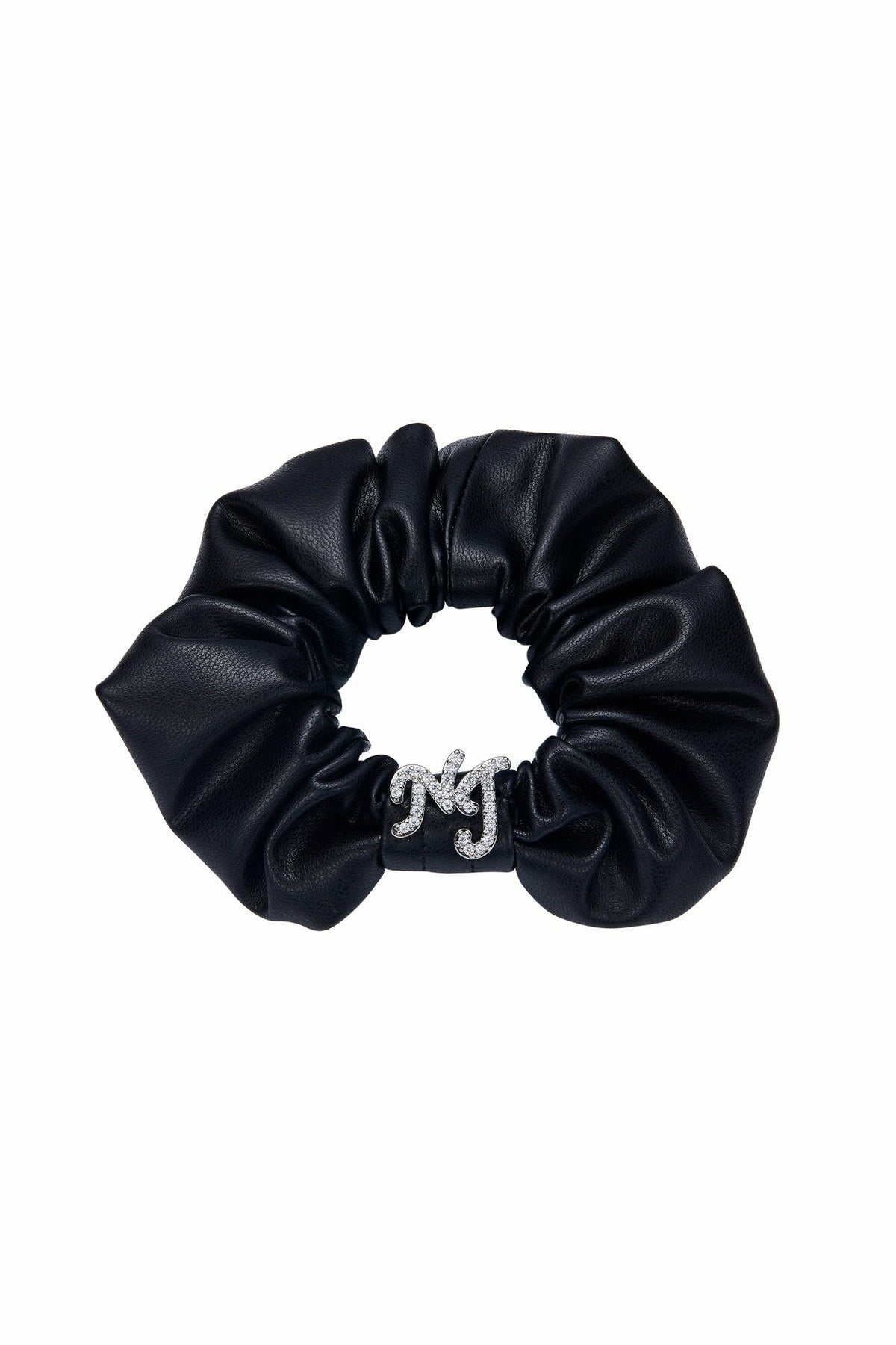 Black Leather Scrunchie with Crystal Detail | Nana Jacqueline