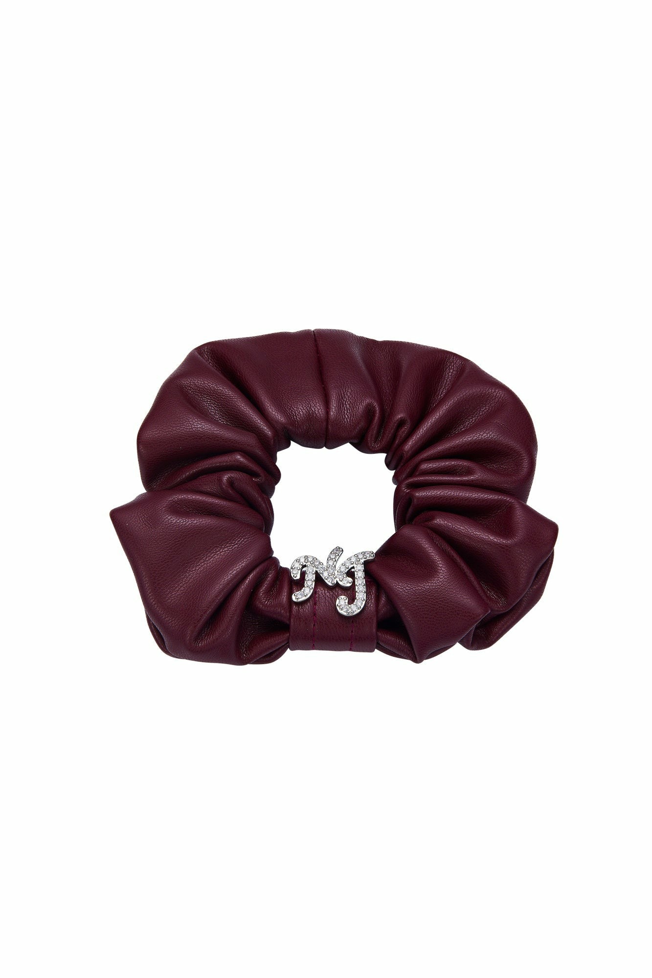 Wine Red Leather Scrunchie with Crystal Detail | Nana Jacqueline