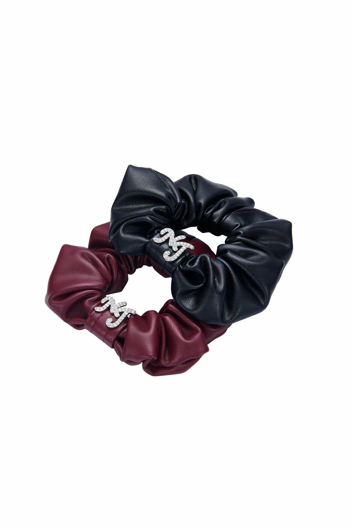 Wine Red Leather Scrunchie with Crystal Detail | Nana Jacqueline