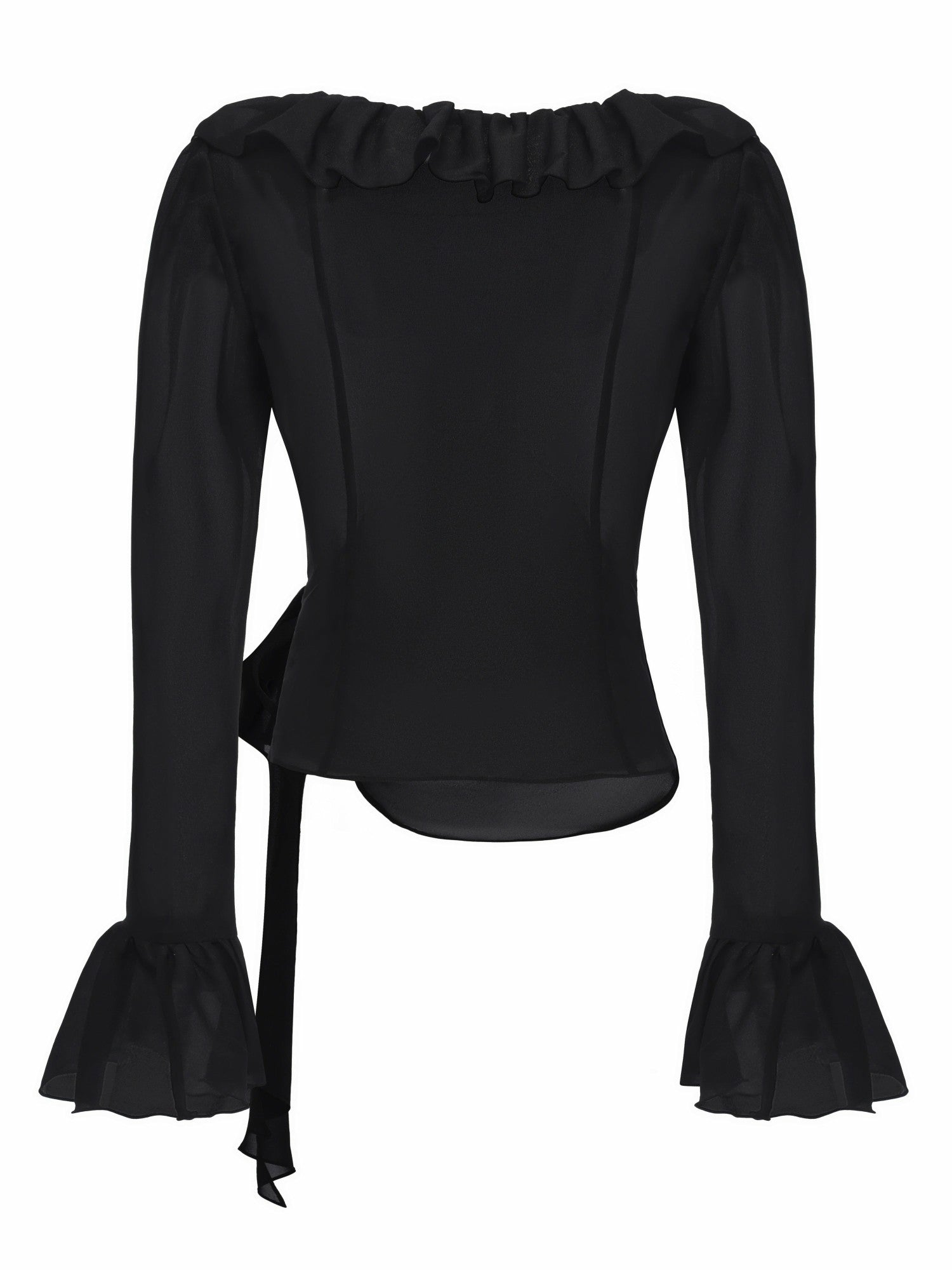 Charlotte Ruffle V-Neck Black Wrap Top | Nana Jacqueline