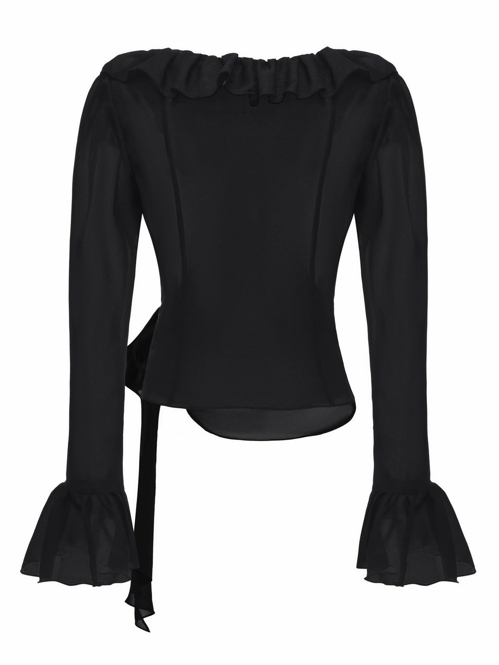 Charlotte Ruffle V-Neck Black Wrap Top | Nana Jacqueline