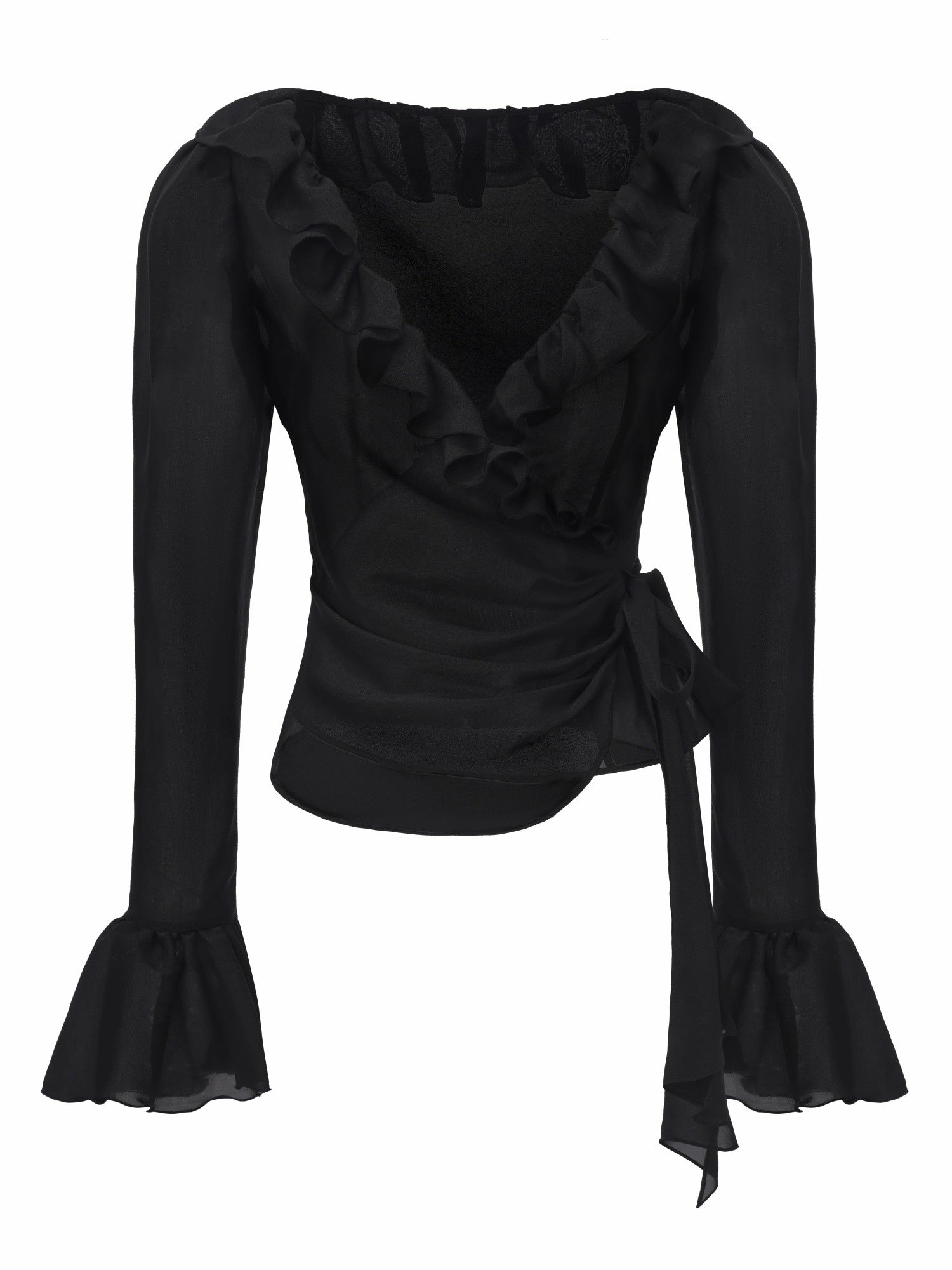 Charlotte Ruffle V-Neck Black Wrap Top | Nana Jacqueline