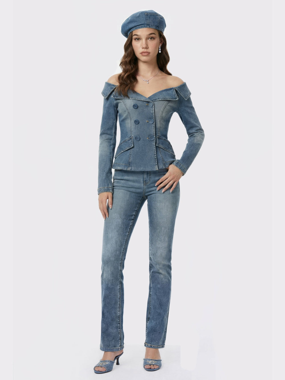 Light Blue Denim Double-Breasted Tailored Top | Nana Jacqueline