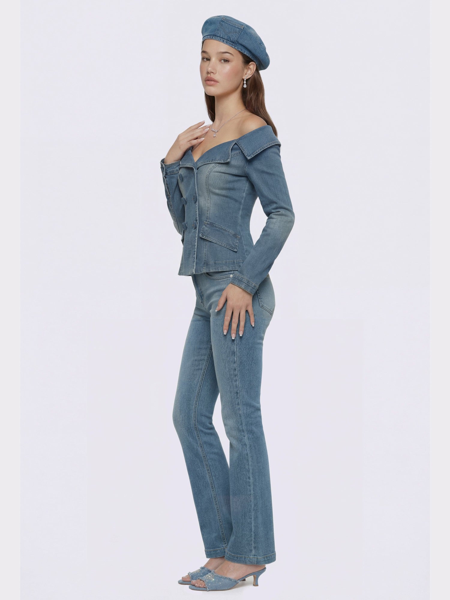Light Blue Denim Double-Breasted Tailored Top | Nana Jacqueline