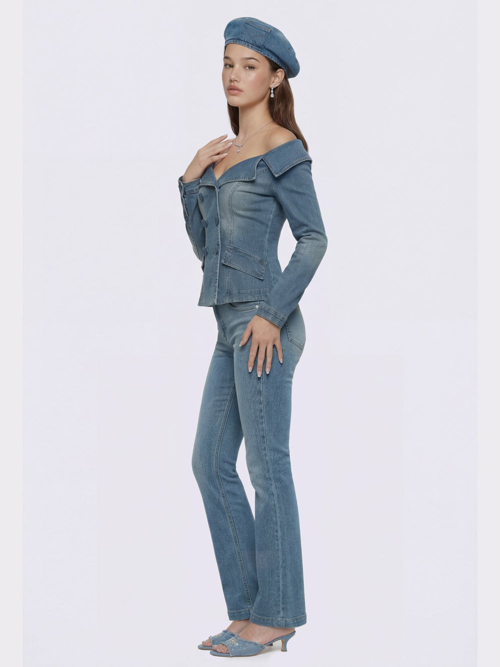 Light Blue Denim Double-Breasted Tailored Top | Nana Jacqueline