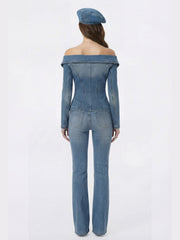 Light Blue Denim Double-Breasted Tailored Top | Nana Jacqueline