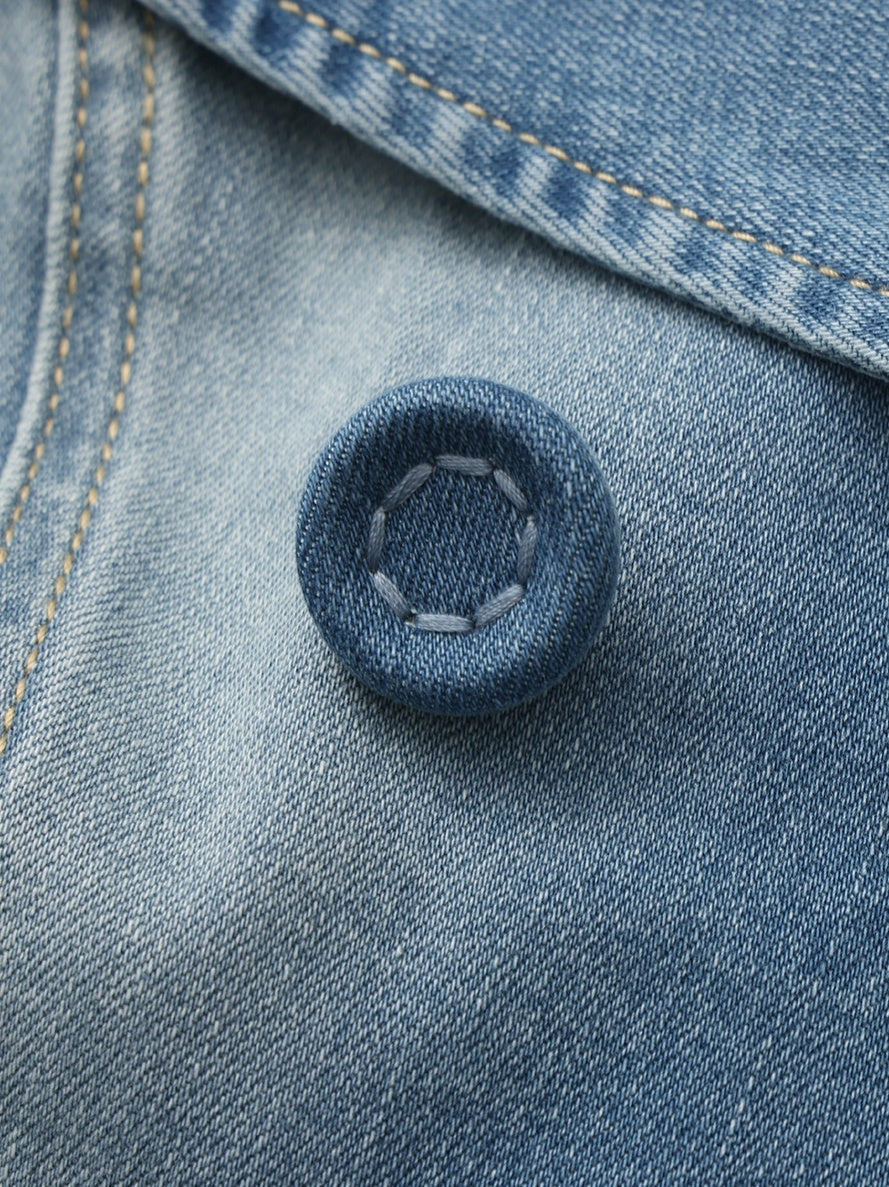 Light Blue Denim Double-Breasted Tailored Top | Nana Jacqueline