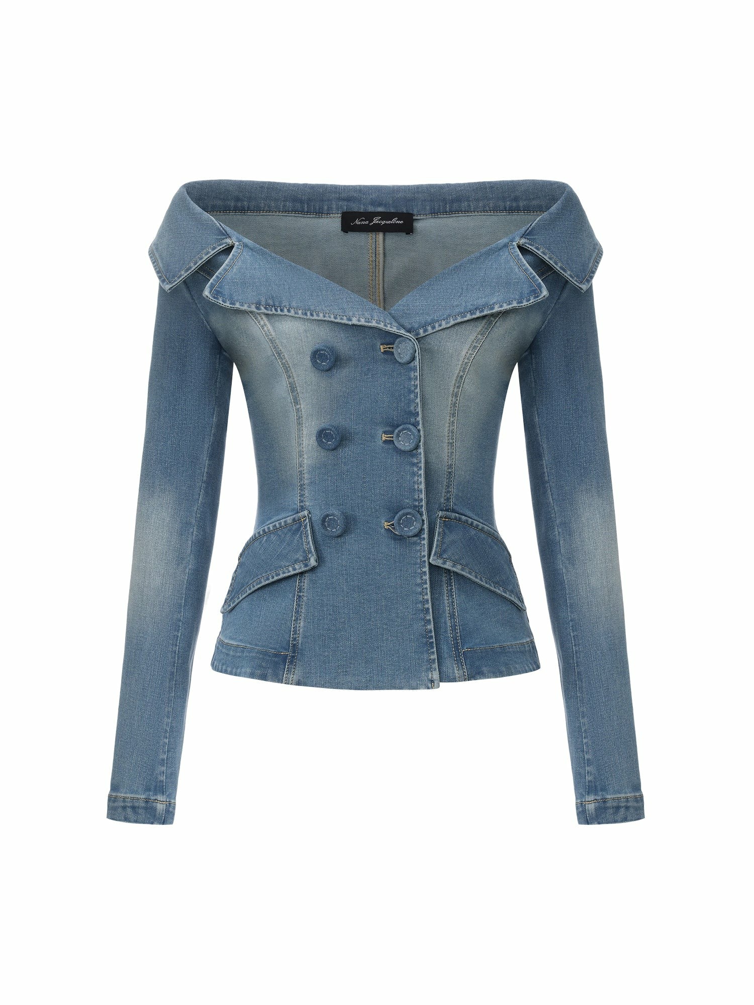 Light Blue Denim Double-Breasted Tailored Top | Nana Jacqueline