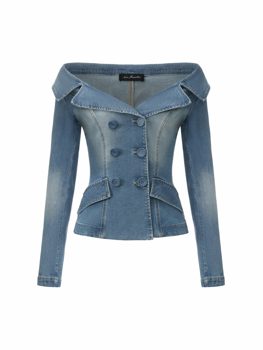 Light Blue Denim Double-Breasted Tailored Top | Nana Jacqueline