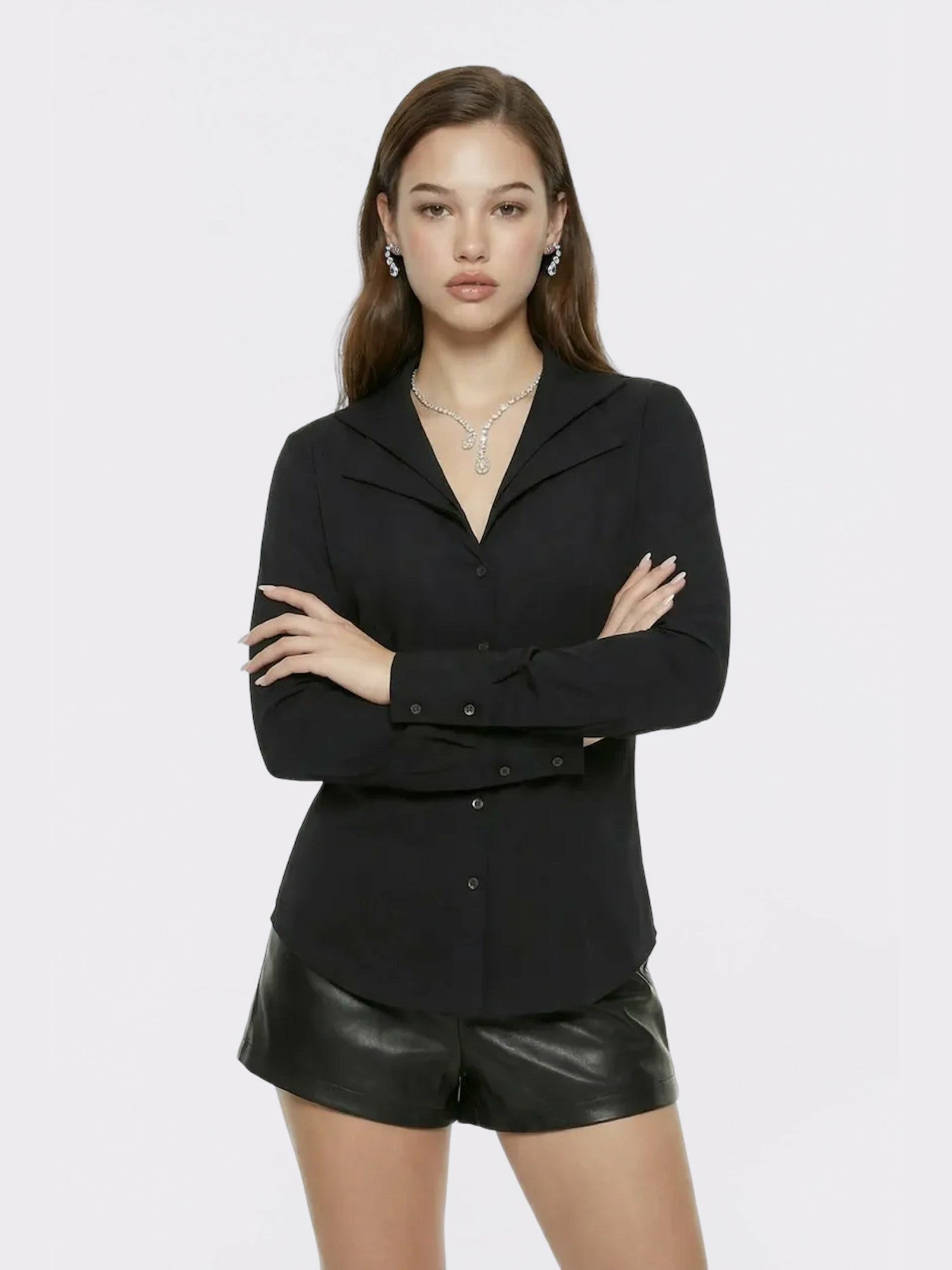 Black Tailored Long Sleeve Button-Down Shirt | Nana Jacqueline