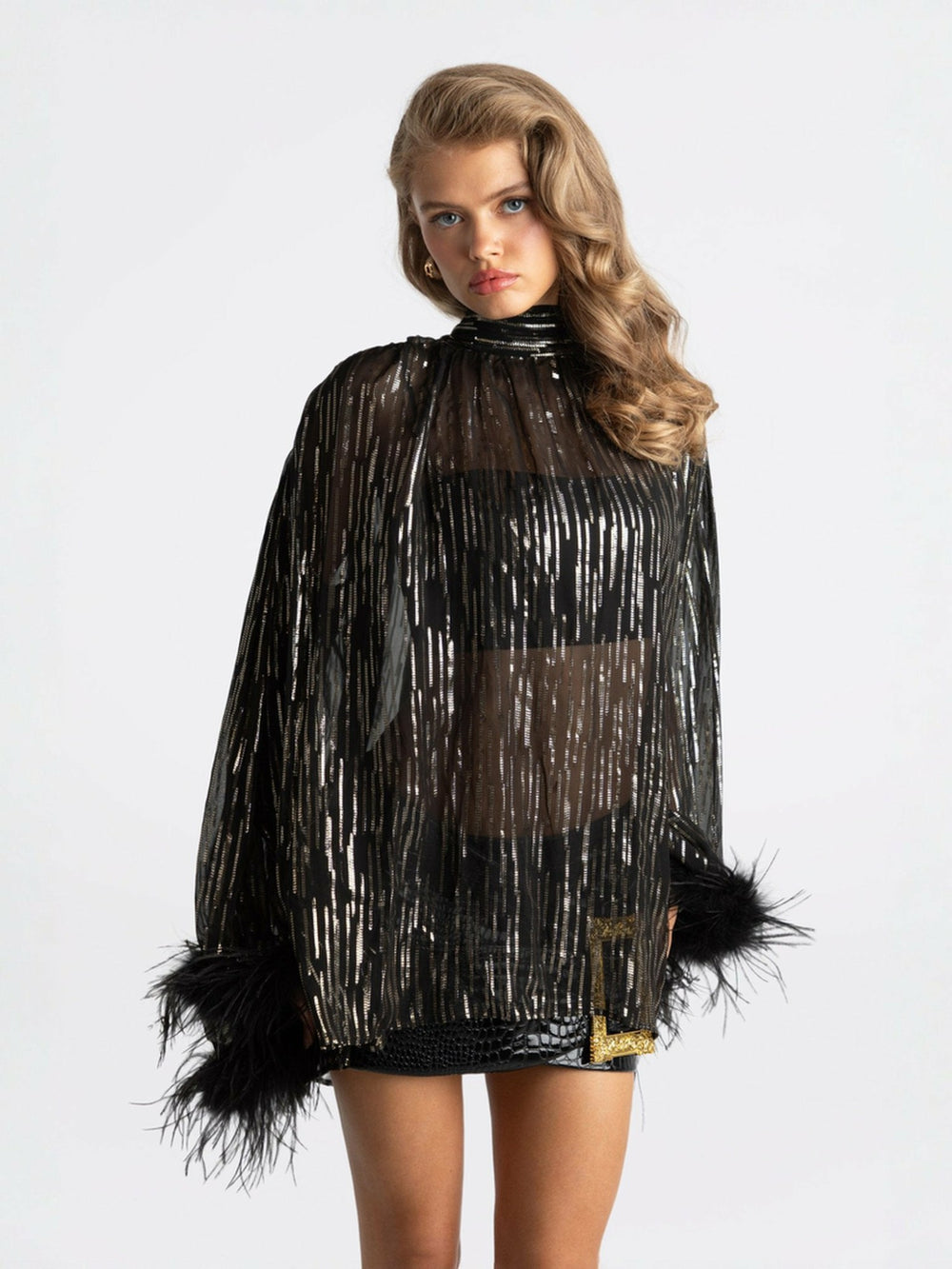 Keira Feather Top: Black Top for Girls' Night Out | Nana Jacqueline