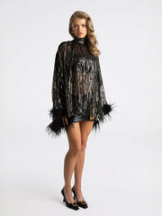 Keira Feather Top: Black Top for Girls' Night Out | Nana Jacqueline